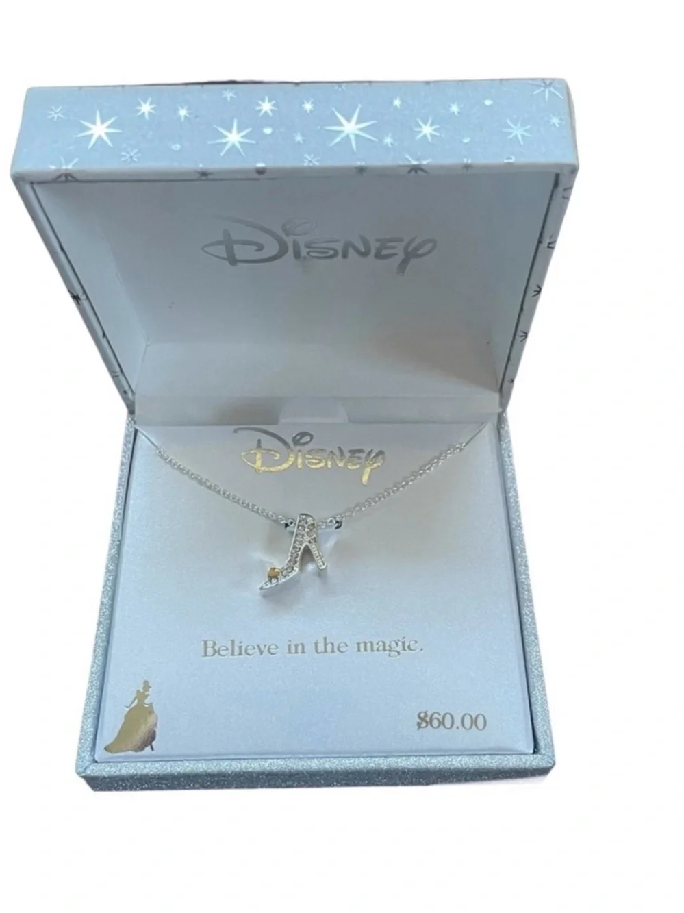 Disney Girls Silver Plated Cinderella Necklace, Genuine Crystal - NWT